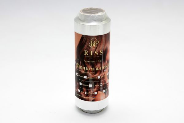 Фольга алюмінієва для перукарських робіт RISS Professional гладка 14 см, 14 мкм, 100 м